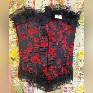 Fredrick’s of Hollywood Red Flowers Satin Corset 34 New